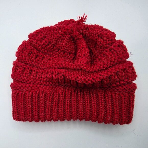 CC Kids Solid Red Knit Beanie Ribbed Soft Warm Winter Outdoors Casual Comfort - Picture 4 of 7